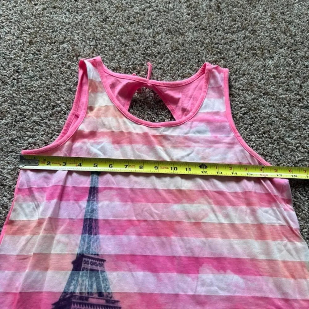 Justice Girls 18/20 Sleeveless Tank Top Meet Me in Paris Pink Stripes